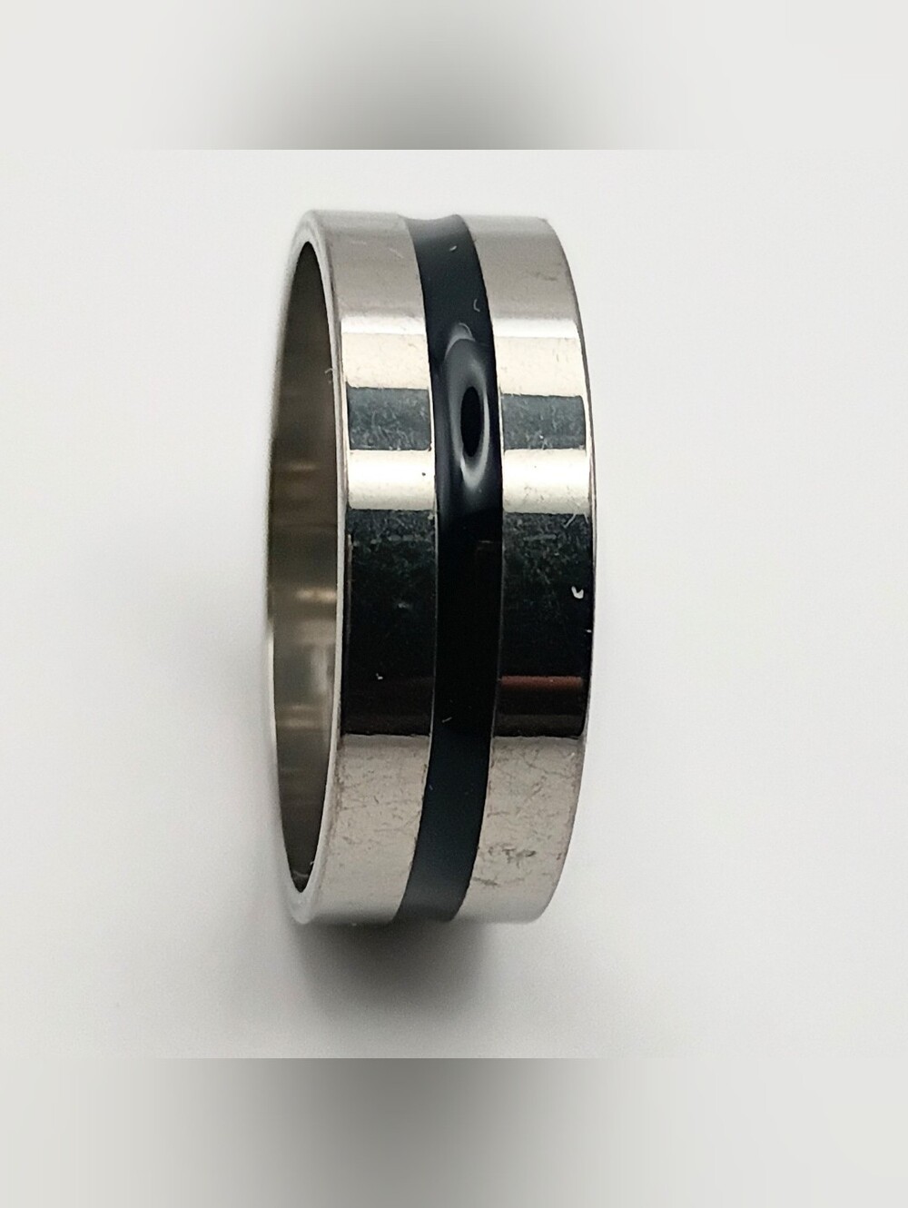 Men's Stainless Steel Ring with Black Inlay
